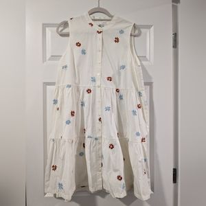 NWOT Madewell Daisy Embroidered Banded-Collar Tiered Dress